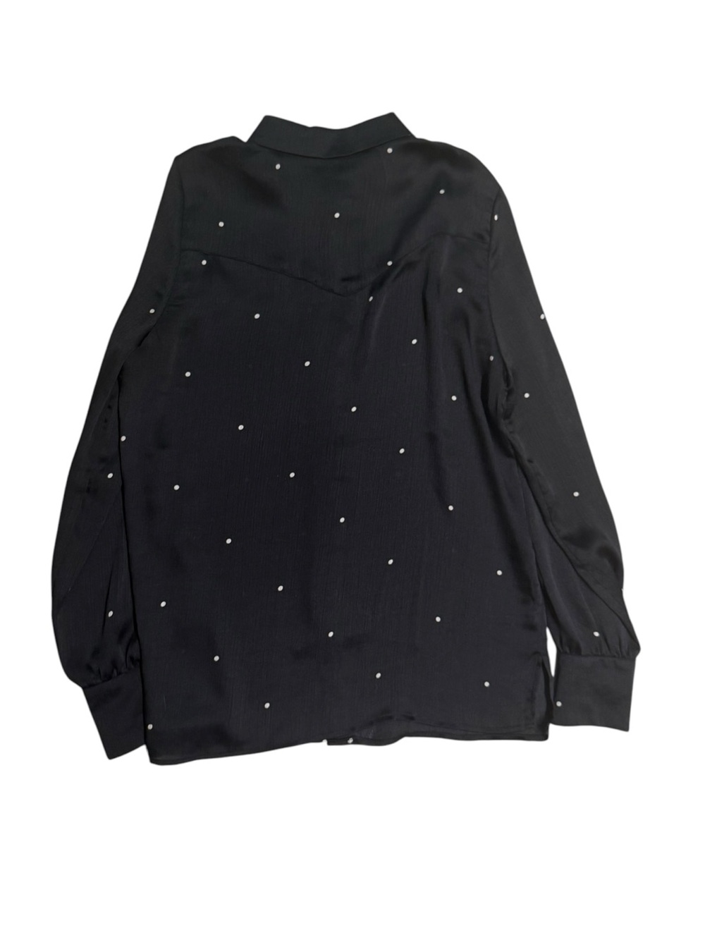 ICHI IHGAIALINE SH Long Sleeve Blouse im Black Satin with Polka Dots Size S - Picture 3 of 6